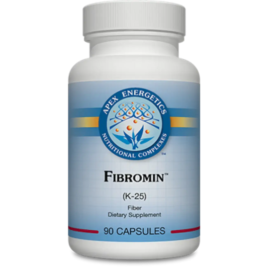 Apex Energetics Fibromin K-25 supplement bottle with 90 capsules dietary fiber complex