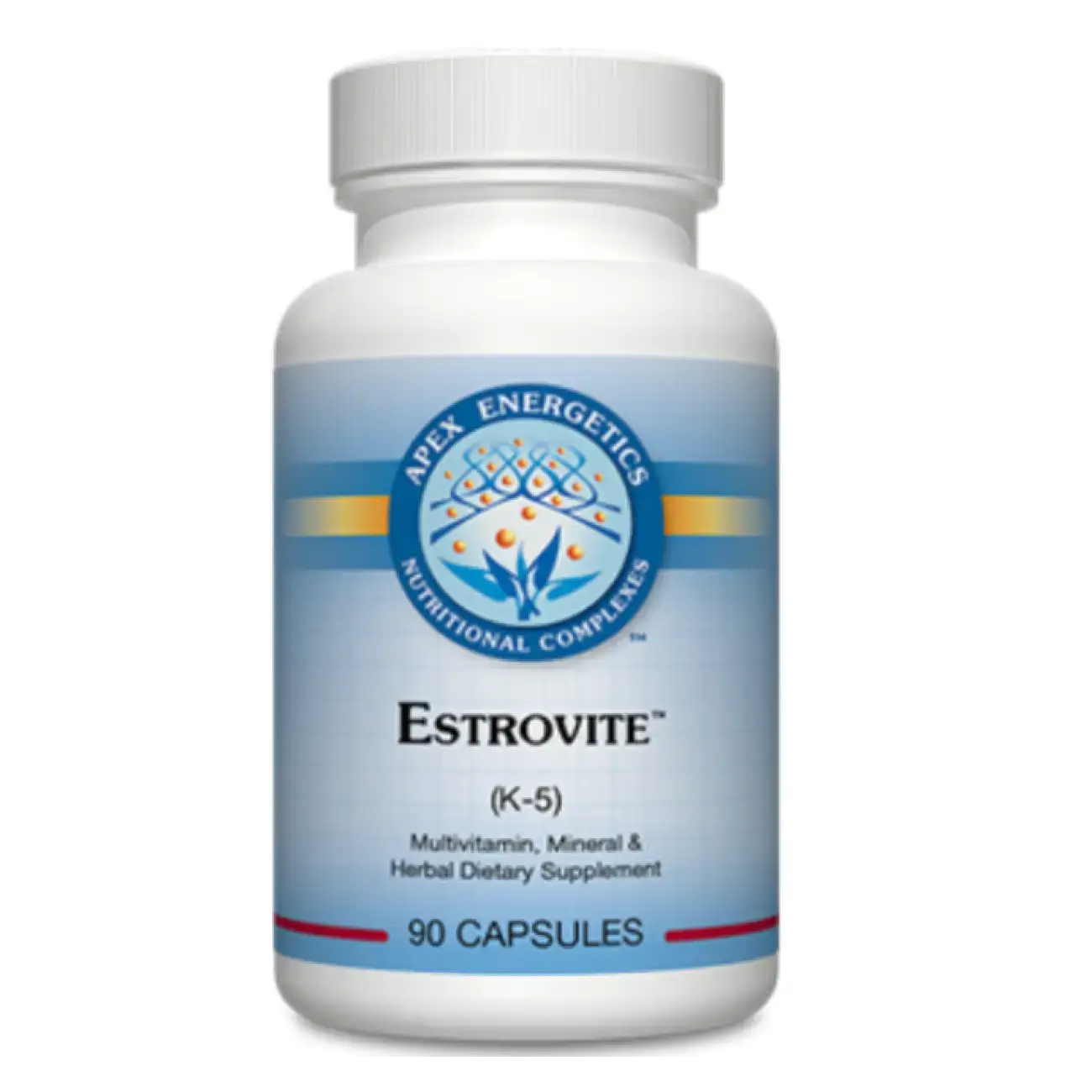 Apex Energetics Estrovite women's health multivitamin mineral and herbal dietary supplement bottle with 90 capsules